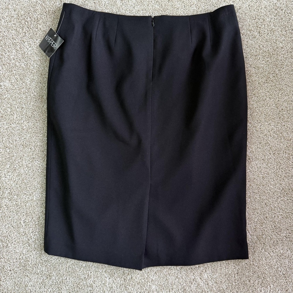 Kasper Skirt Womens 18 Black Solid Pencil Knee Length Lined Slit Work Office
